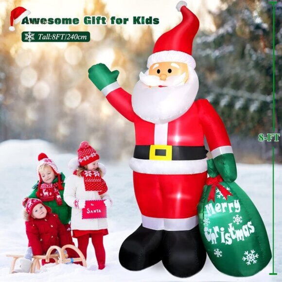 ⚡8 FT Christmas Inflatables Santa Decor with Big Gift Bag Outdoor Decorations - Picture 5 of 7